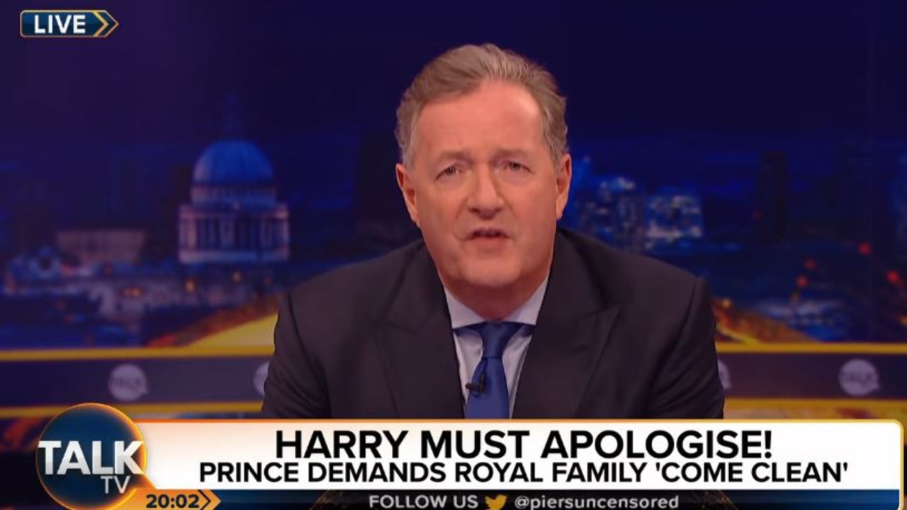 Piers Morgan ranted that the Duke and Duchess of Sussex should ‘plunge to their knees’ and ‘apologise’ to their families. Picture: Instagram/Piers Morgan Uncensored