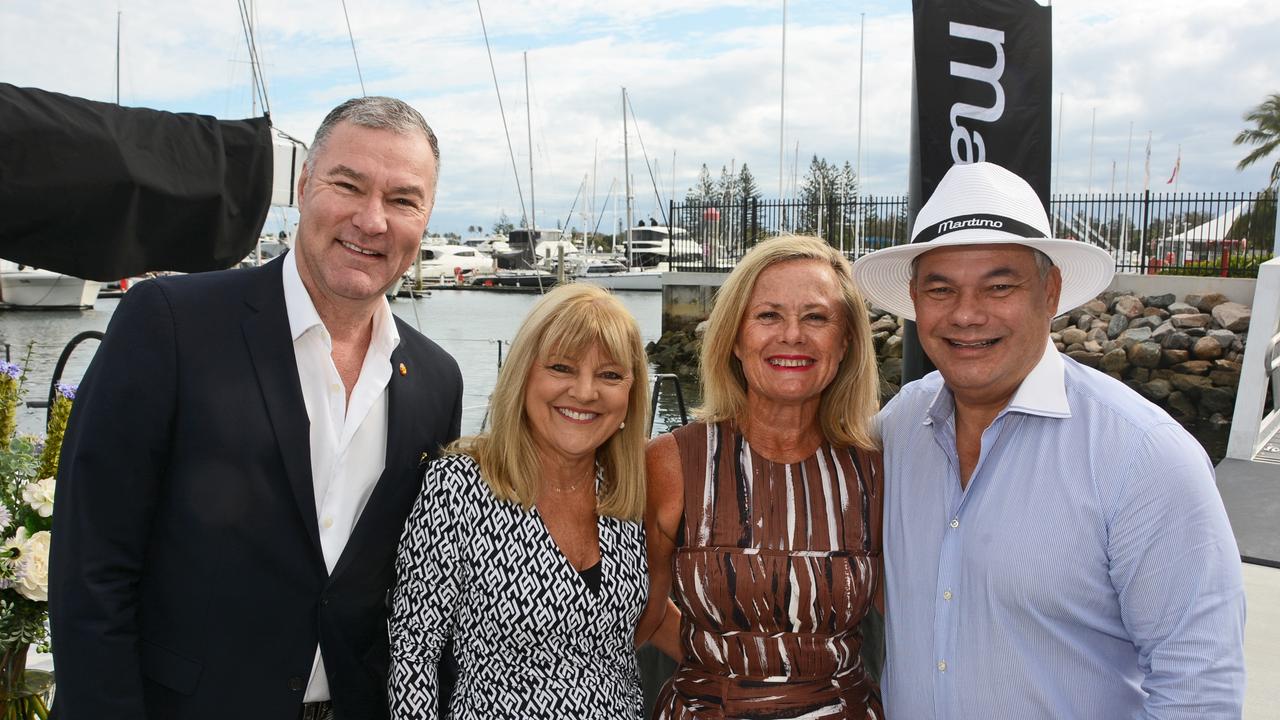 John-Paul Langbroek MP, Cr Donna Gates, Tracey Woodbry and Mayor Tom Tate at Maritimo 11 farewell party at Southport Yacht Club, Main Beach. Pic: Regina King