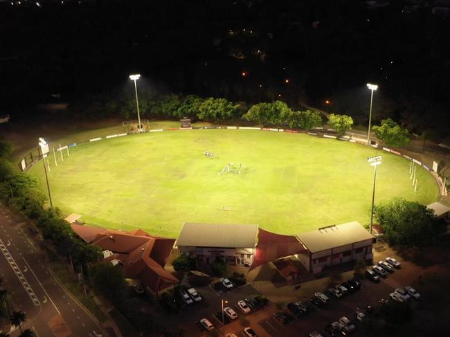 Lights have finally been erected at Gardens Oval, which will host its first ever night NTFL match this Friday between Waratah and Palmerston. Picture: Global Headquarters