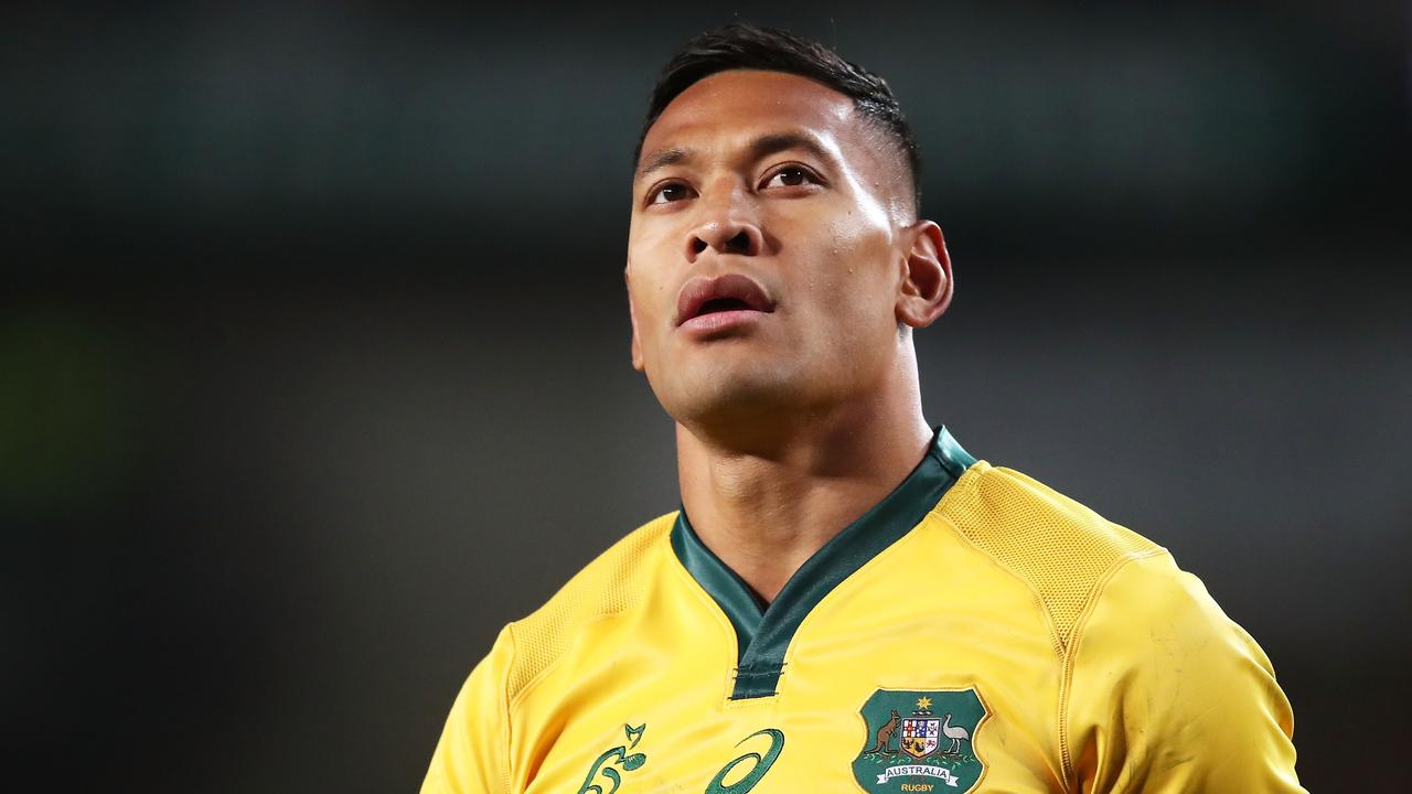 FILE: Israel Folau sacked by Rugby Australia for Homphobic tweet SYDNEY, AUSTRALIA - JUNE 23: Israel Folau of the Wallabies looks on during the Third International Test match between the Australian Wallabies and Ireland at Allianz Stadium on June 23, 2018 in Sydney, Australia. (Photo by Matt King/Getty Images)