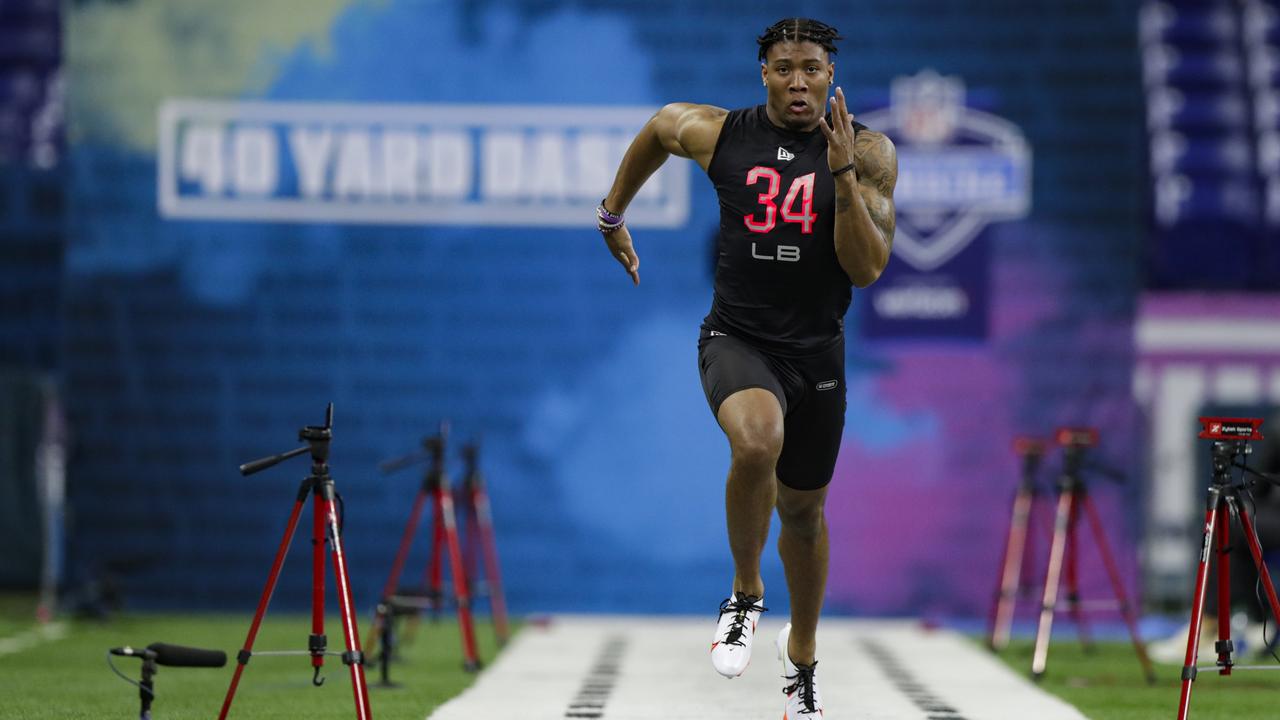 Clemson linebacker Isaiah Simmons runs the 40-yard dash at the NFL scouting combine. He ran it really quickly, by the way. (AP Photo/Michael Conroy)