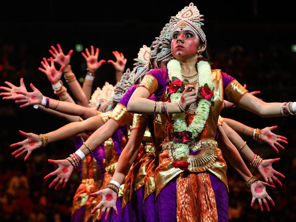 Qudos Bank Arena in Sydney was the scene of a stunning display of traditional Indian music and dance to welcome Prime Minister Modi on the heels of his and Australia's Prime Minister Anthony Albanese's participation in the G7 Summit in Japan. Picture: Lisa Maree Williams/Getty Images