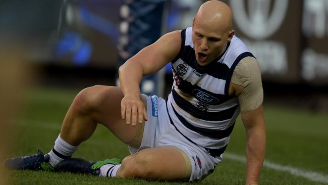 Gary Ablett after copping a heavy knock.