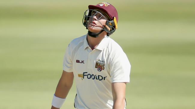 Matthew Renshaw reacts after being dismissed for one.