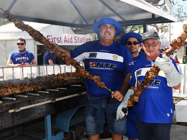 <s1>Michael Melas, Jack Korfias and Stavros Makrylos had plenty of tempting souvla on offer at last year’s Greek GleNTi. </s1> <source>Picture: </source>Katrina Bridgeford