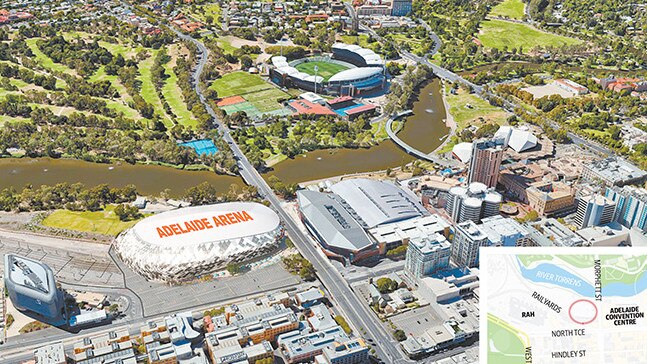 An artist's impression of the proposed multipurpose Adelaide Arena at its intended location.