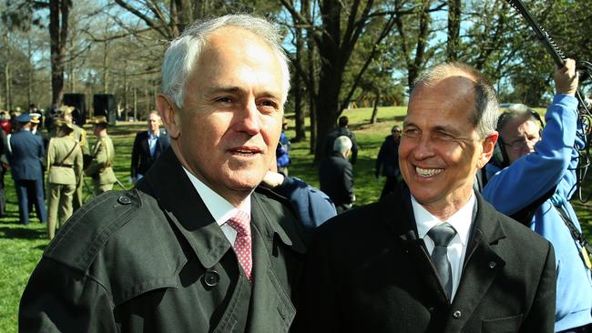 Remembering ... PM Malcolm Turnbull and Al-Jazeera journalist Peter Greste at the dedication of the War Correspondents Memorial in Canberra.
