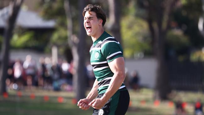 BBC centre Jack Howarth reacts against TSS during their GPS Rugby clash. Photograph : Jason O'Brien