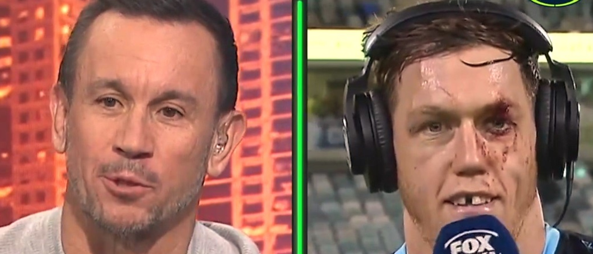 Matty johns could barely keep a straight face. Photo: Twitter, Fox league.