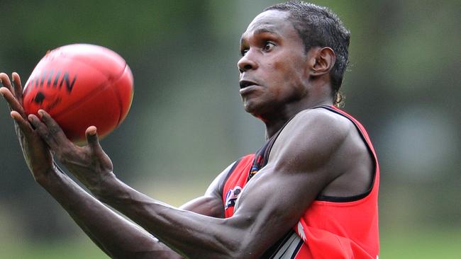 Gerrard Cunningham in his days as a Tiwi Bomber. Now the resident Tapalinga goalkicker, Cunningham poses a big threat to grand final rivals Ranku. 