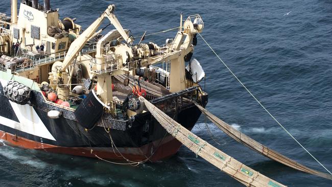 The MARGIRIS KL749, a Lithuanian super trawler, 30 miles off the coast of Mauritania.Greenpeace is campaigning in West Africa for the establishment of a sustainable, low impact fisheries policy that takes into account the needs and interests of small-scale fishermen and the local communities that depend on healthy oceans. Pierre Gleizes / Greenpeace