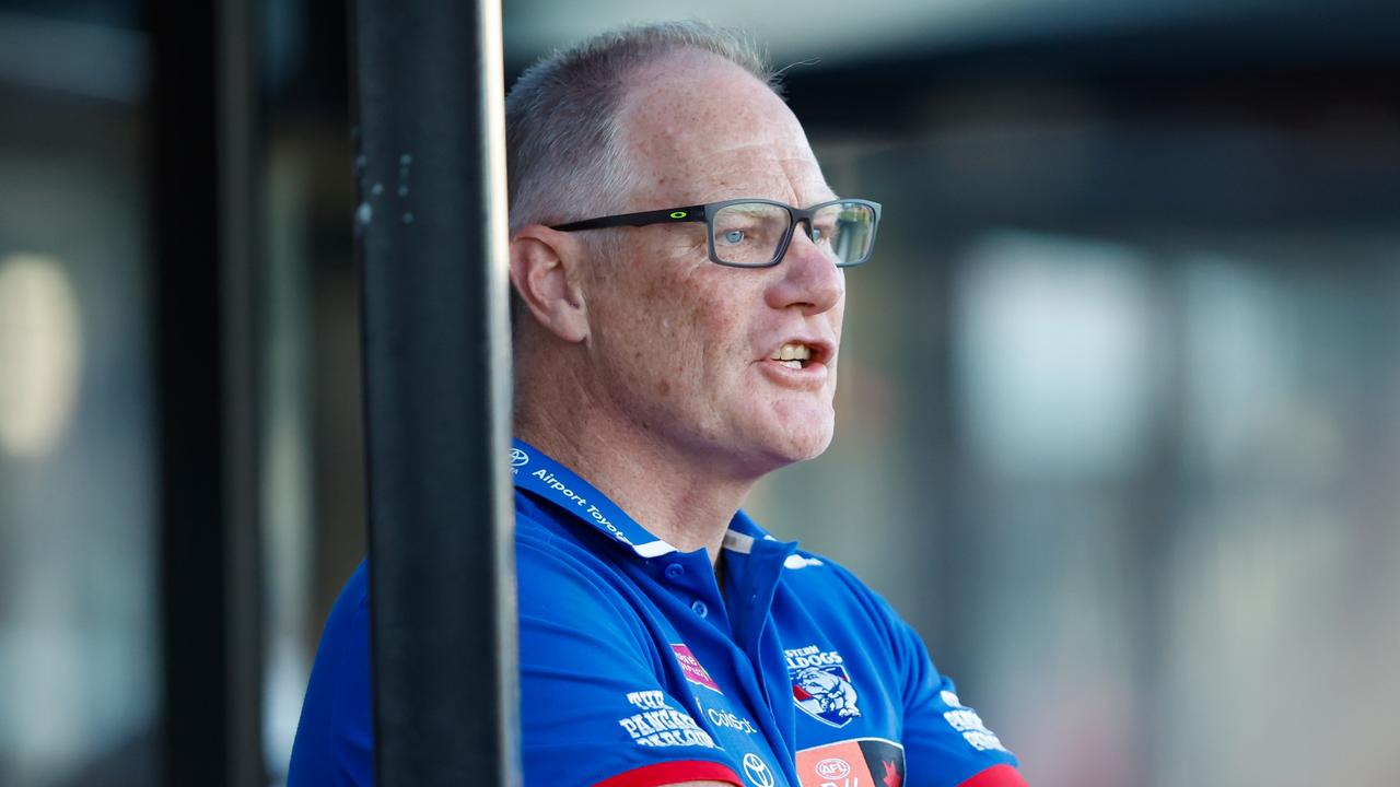 MELBOURNE, AUSTRALIA - SEPTEMBER 16: Nathan Burke, Senior Coach of the Western Bulldogs is seen during the 2023 AFLW Round 03 match between the Melbourne Demons and the Western Bulldogs at Casey Fields on September 16, 2023 in Melbourne, Australia. (Photo by Dylan Burns/AFL Photos via Getty Images)