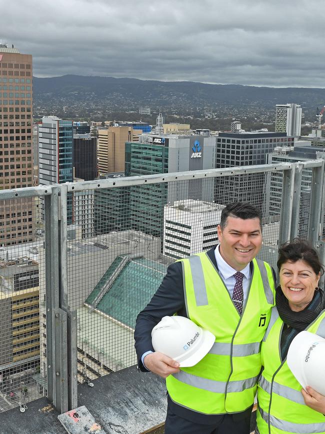 Sofitel developer Daniel Palumbo and his mother Maria at the project’s topping out ceremony. Picture: Tom Huntley