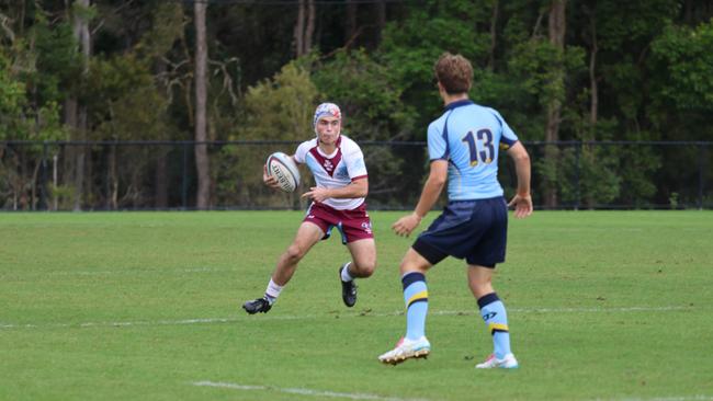 TAS First XV rugby action between St Columban's College and Ormiston College at Ormiston on Saturday, May 25, 2024. Picture credit: Barb Herrmannsen