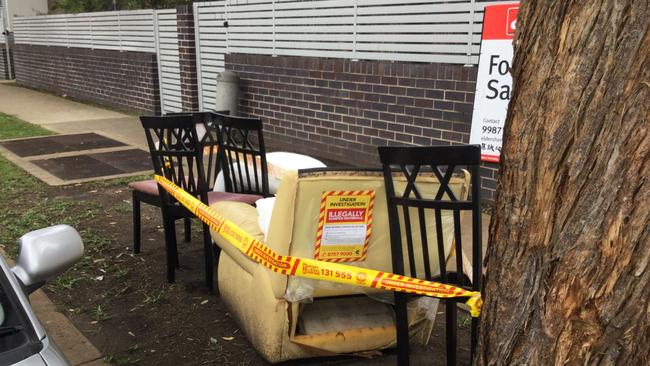 Illegally-dumped furniture at Merrylands.