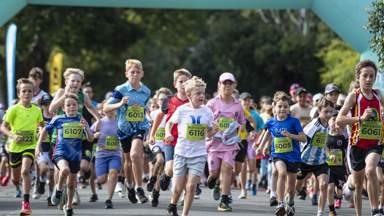 The runners in the 2km race of the Toowoomba Marathon event, Sunday, May 5, 2024. Picture: Kevin Farmer