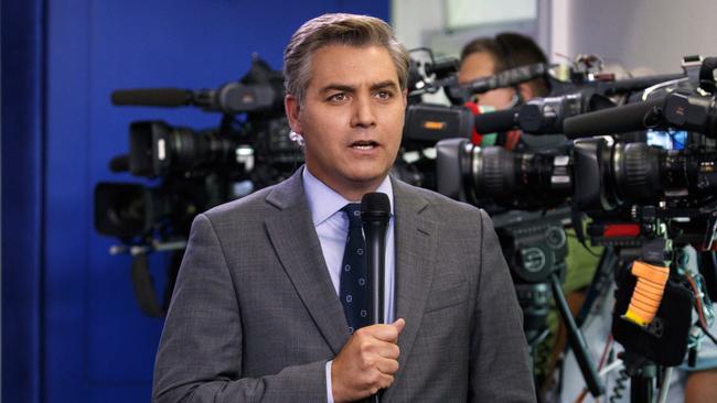 CNN correspondent Jim Acosta does a stand up before the daily press briefing at the White House in Washington. Picture: AP