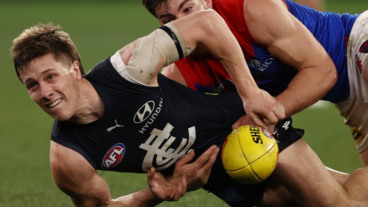 Half-forward Lachie Fogarty has played in 14 wins in his last 16 games for the Blues. Oddly, star midfielder Sam Walsh has won only six of his last 17 matches. Picture: Michael Klein