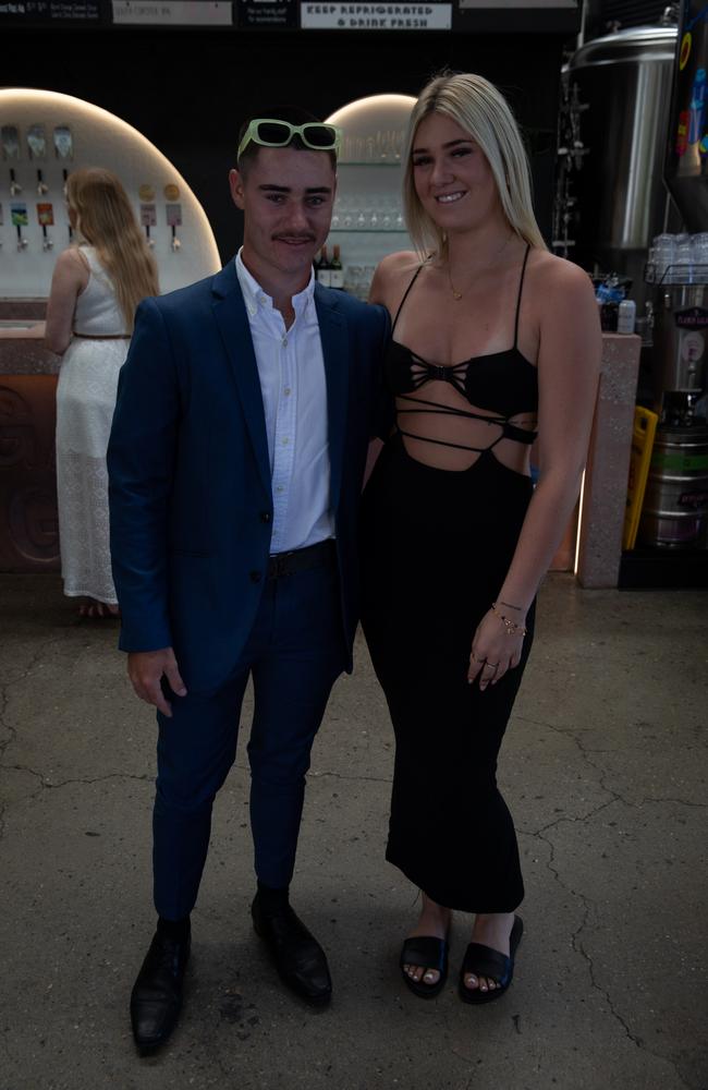 Mason Beresford, left, from Nowra with Victoria Summerhill from Shellharbour at Flamin Galah Brewery in Huskisson for Melbourne Cup Day. Picture: Nathan Schmidt