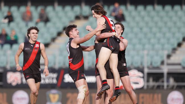 Brandon Leary North Launceston celebrates with team mates. TSL grand final 2024 - North Launceston V Lauderdale. Picture: Nikki Davis-Jones