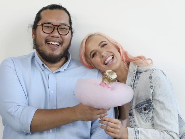 Shibui fan Jamie Pavs admires a "Little Pink Cloud" dessert, made by Chef Quang Nguyen.  Picture: Dean Martin