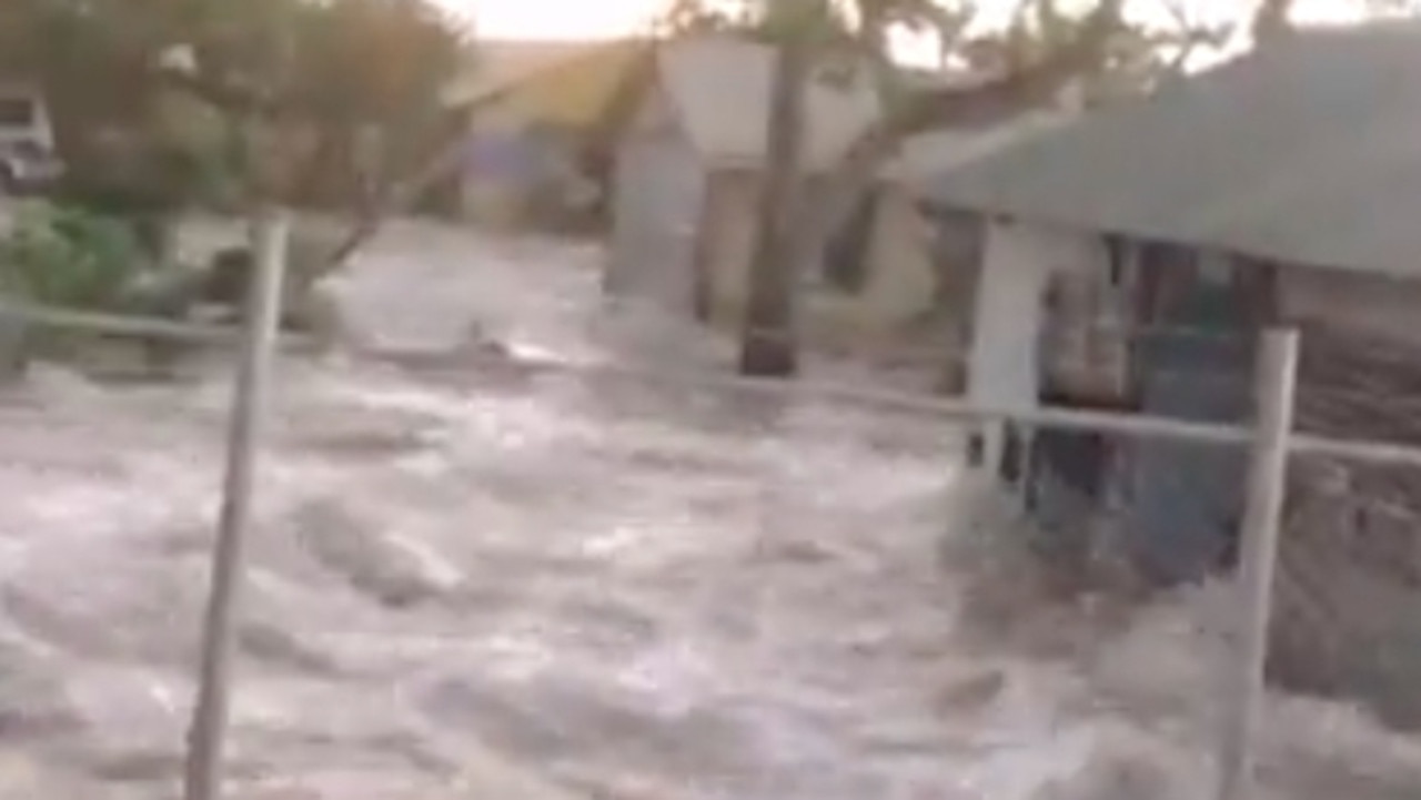 Tsunami waves hit Tonga after the underwater volcano erupted. Picture: Twitter/JohnnyTeisi