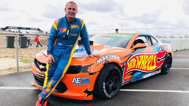 HotWheels racer Matt Mingay next to his drifting car at the Big Boys Toys Expo in Mackay, 2020. Picture: Contributed