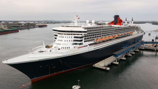 Queen Mary 2 arrives into the Brisbane International Cruise Terminal.