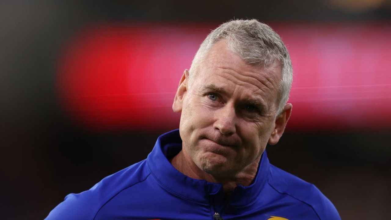 PERTH, AUSTRALIA - APRIL 29: Adam Simpson, coach of the Eagles walks from the field following three quarter time break during the round seven AFL match between the West Coast Eagles and the Richmond Tigers at Optus Stadium on April 29, 2022 in Perth, Australia. (Photo by Paul Kane/Getty Images)