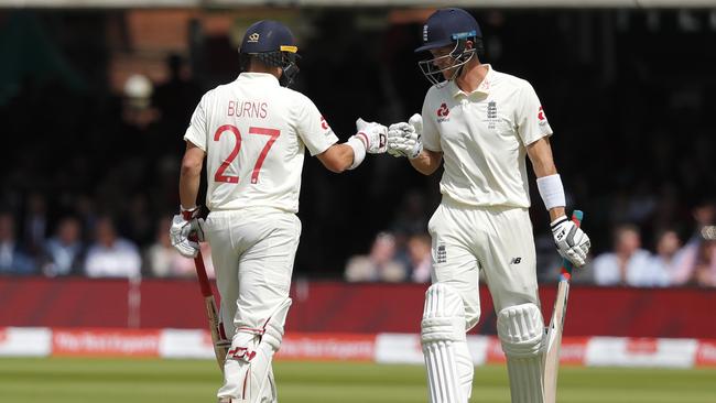 England's Rory Burns and Joe Denly. Picture: AP