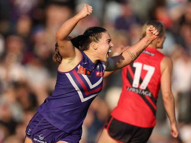 Orlagh Lally is pumped after kicking a goal for the Dockers.