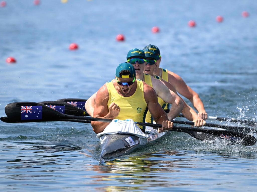 For third time Olympian Riley Fitzsimmons, it was “pure elation” knowing the crew had won a medal. Picture: Olivier Morin/AFP