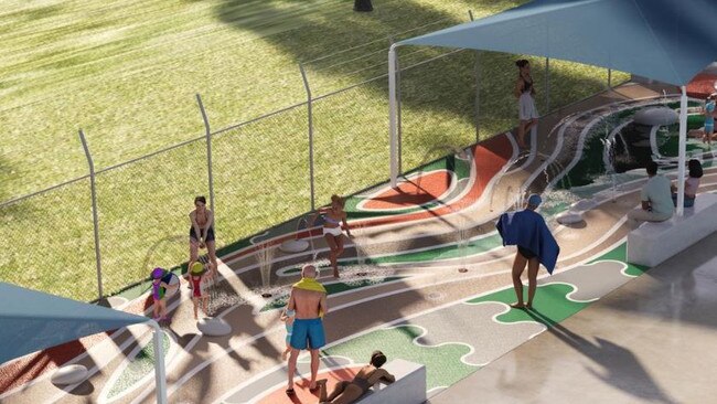 The water play area being built at the Wondai Pool and Family Fitness will feature a meandering stream with various outlets, sprays, and fountains.