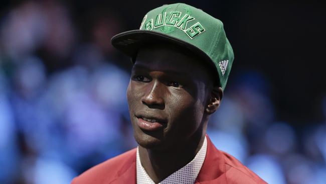 Thon Maker answers questions during an interview after being selected 10th overall.