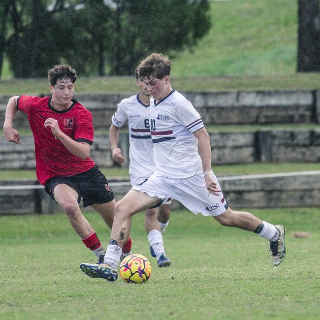 GPS Football as TSS V Gregory Terrace on the Village Green, Southport. Picture: Glenn Campbell