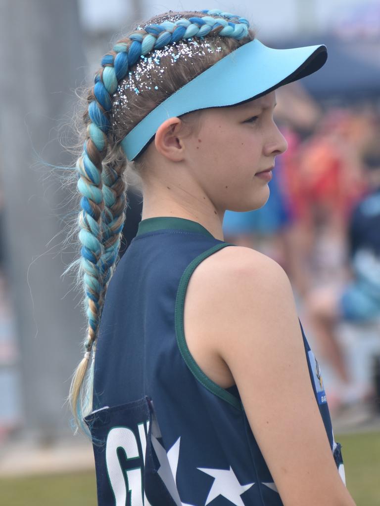 On court at the Cap Coast Junior Netball Carnival at the Barmaryee Multi Sports Precinct, Yeppoon, on August 11, 2024. Photo: Pam McKay
