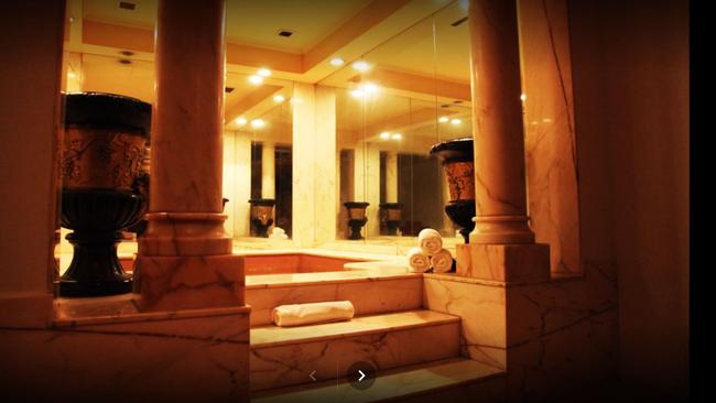 The Grecian spa room inside the Daily Planet brothel, Australia’s largest, which is being auctioned and may be converted into apartments. Picture: Platinum Platinum