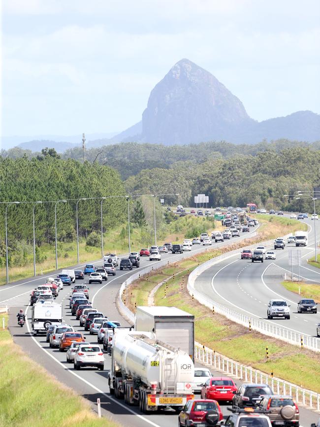 Traffic on the Bruce Highway near the Glass House Mountains as people return to Brisbane after the Easter long weekend. Picture: AAP/ Ric Frearson