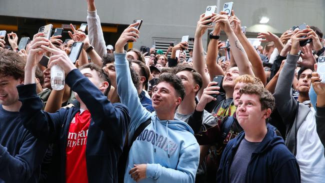 Fans are seen gathered outside the Today Show Studios in North Sydney waiting to see Logan Paul. Picture: NCA Newswire/ Gaye Gerard