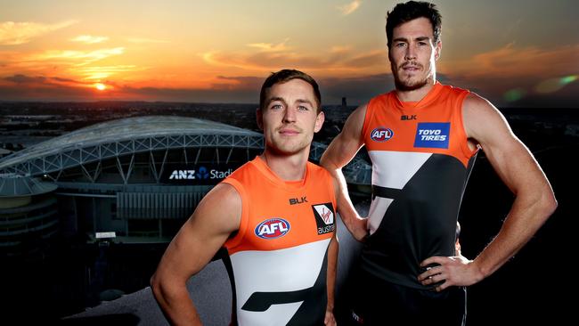 Jeremy Cameron and Devon Smith will play their 100th career games for GWS on Friday night. Picture: Gregg Porteous