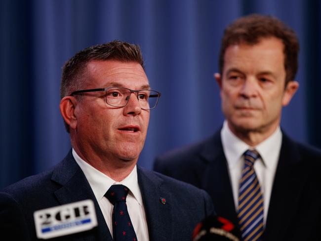 The relationship between NSW Opposition Leader Mark Speakman (R) and Nationals Leader Dugald Saunders (L) is on shaky ground. Picture: NCA NewsWire / Nikki Short