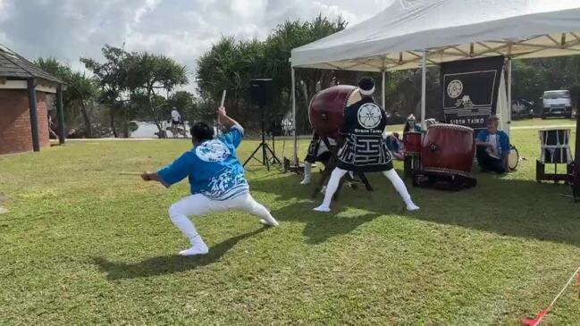 Traditional Japanese drummers performing at Lennox Head