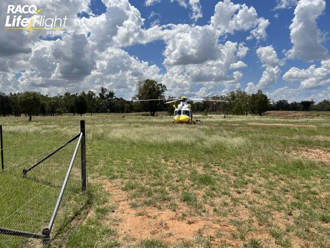 A man has been flown to hospital after he crashed his quad bike on a farm in the Western Downs. Photo/RACQ Lifeflight