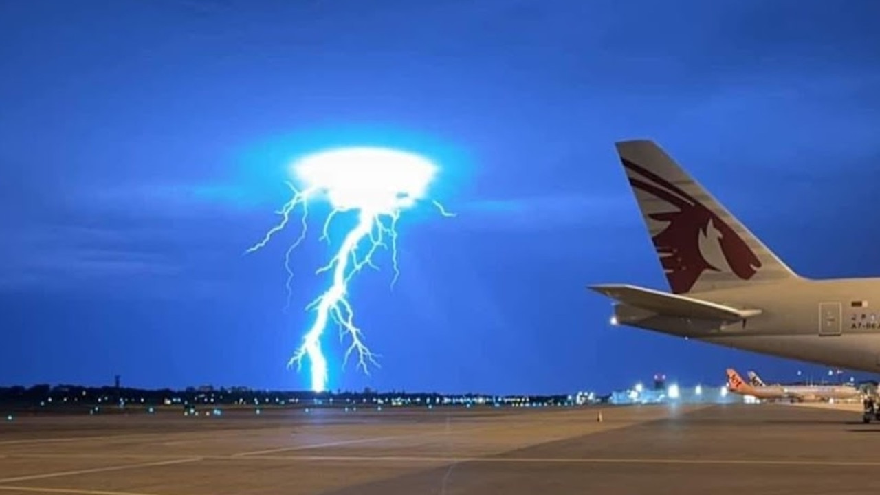 Lightning seen from the Adelaide Airport. Picture: Facebook/ Alex Nation