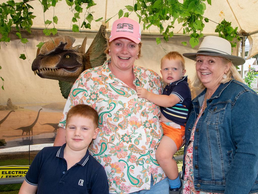 Enjoying the family day out at the Heritage Bank Toowoomba Royal Show, from left; Spencer, Louise and Angus Johnstone with Lyn Samuels.Saturday April 20th, 2024 Picture: Bev Lacey