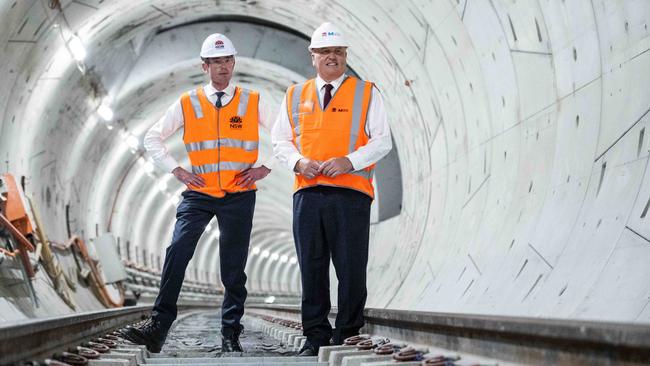 NSW Premier Dominic Perrottet and NSW Transport Minister David Elliott on a tour of a tunnel section of the Sydney Metro West Hunter Street Station Project. Picture: NCA NewsWire / James Gourley