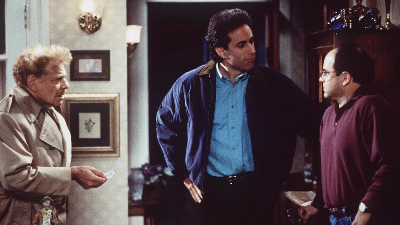 Stiller (left) with Jerry Seinfeld and Jason Alexander in Seinfeld.