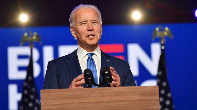 Joe Biden delivers addresses the nation from the Chase Center in Wilmington, Delaware. Picture: AFP.