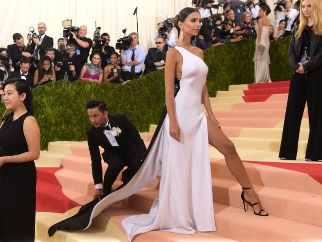 Emily Ratajkowski attends the “Manus x Machina: Fashion In An Age Of Technology” Costume Institute Gala at Metropolitan Museum of Art on May 2, 2016 in New York City. Picture: AP