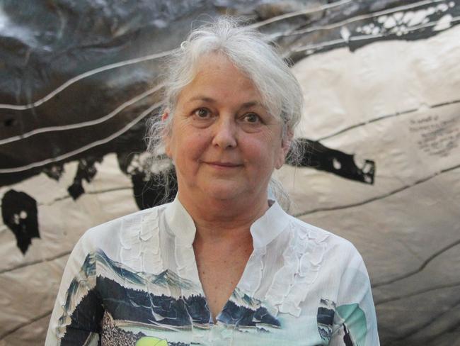 Plastic Boutique Founder and Artist Margaret Burgess at the launch of her Pledge to the Planet campaign at Caneland Central which featured an eight metre whale and calf sculpture, made from reused plastic bags.